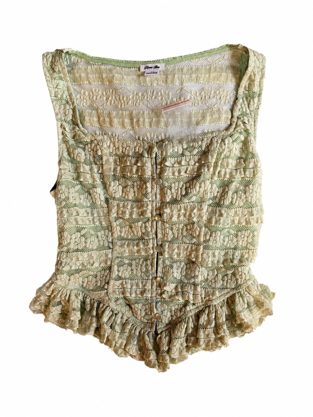 NWT Kimchi Blue Sage Green Lace Ruffle Corset Button Top Small Urban Outfitters